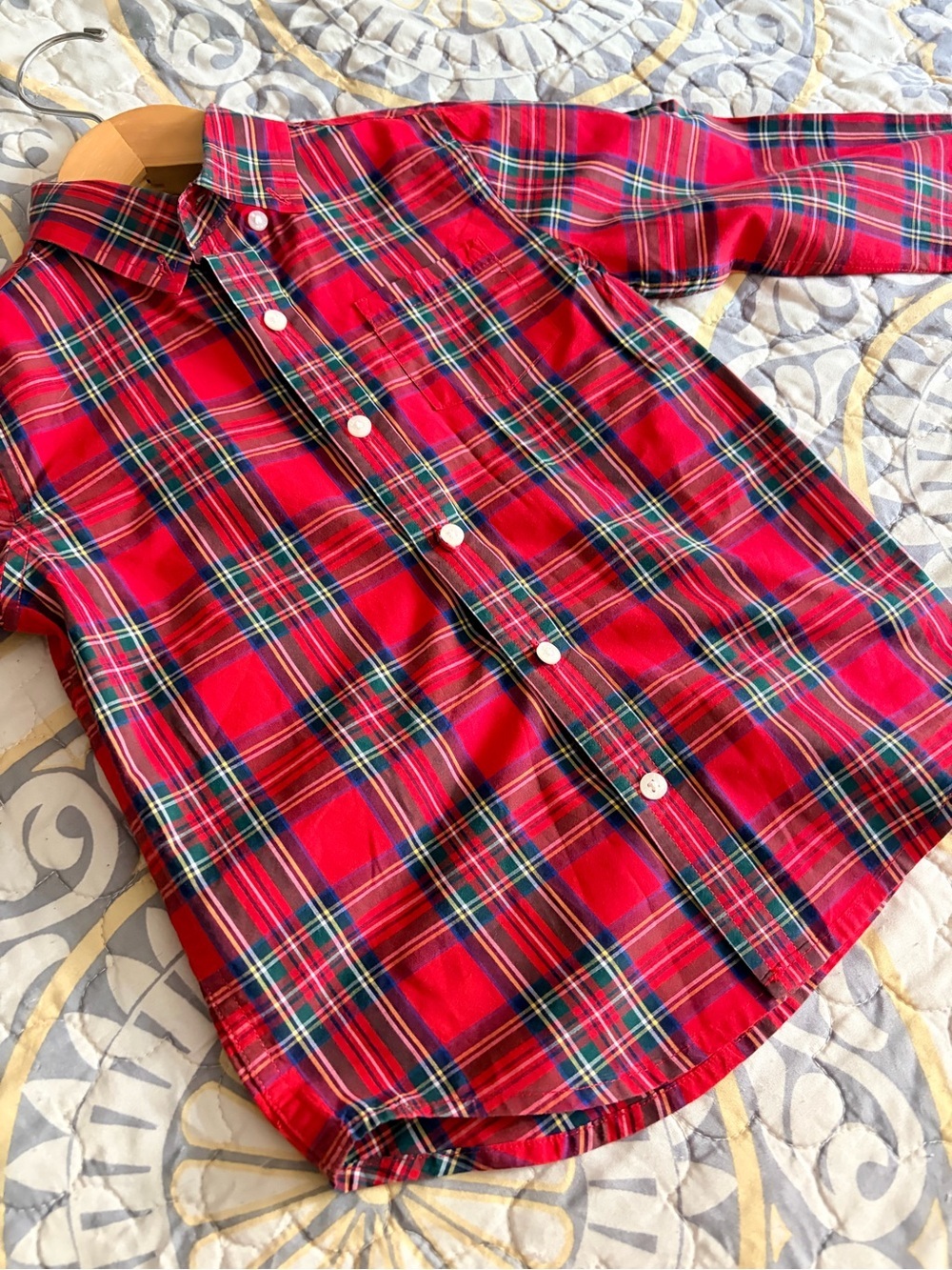 Janie and Jack Boys Red Plaid Poplin Long Sleeve Button Down Shirt, Size 4 - Picture 5 of 10